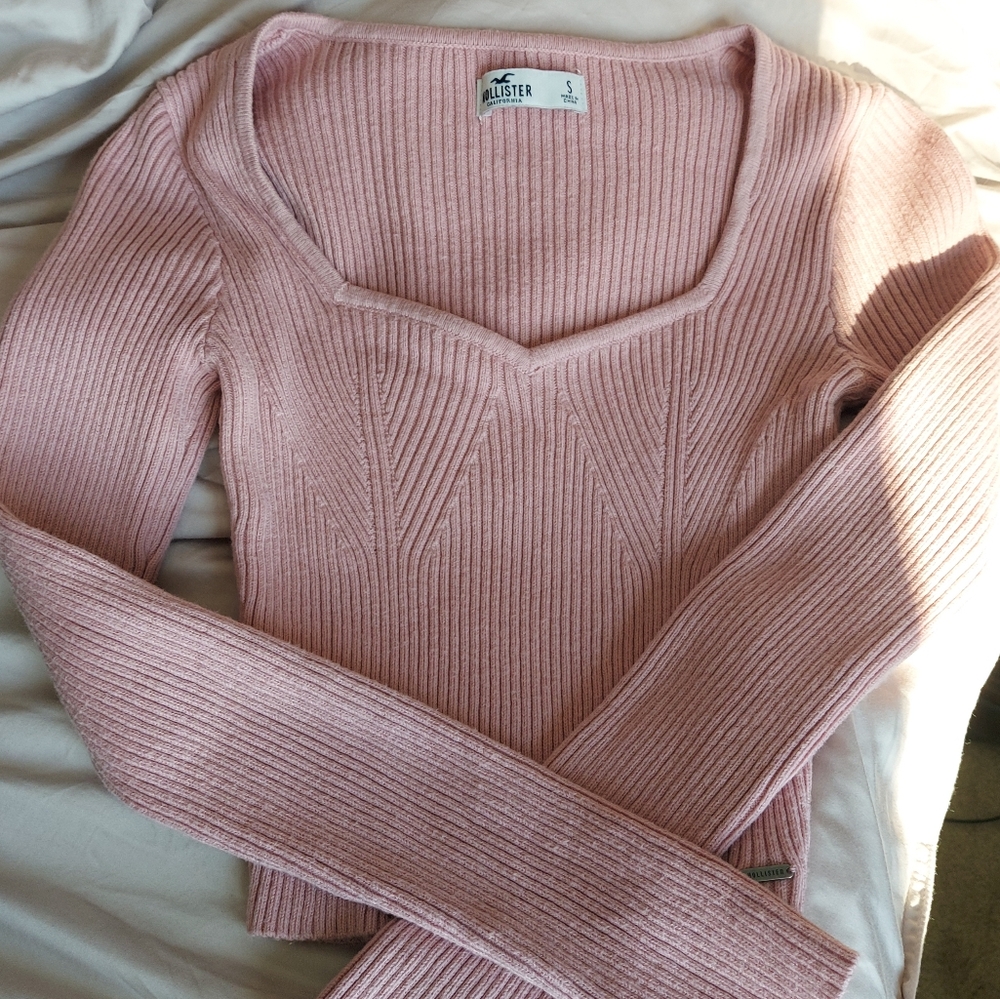 Super soft and cozy Hollister bustier style long sleeve pink crop top size small - Picture 5 of 5